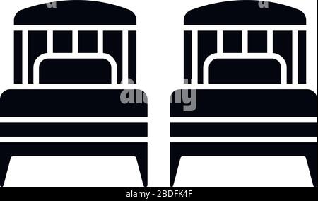 Zwei Einzelbetten, schwarze Glyphe. Hotelzimmer für Paare. Private Halle. Wohngebiet. Apartment Schlafzimmer. Schlafgelegenheit. Silhouettensymbol ein Stock Vektor