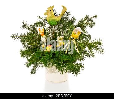 Asterschmuck mit Ostereiern und Eibenästen Stockfoto