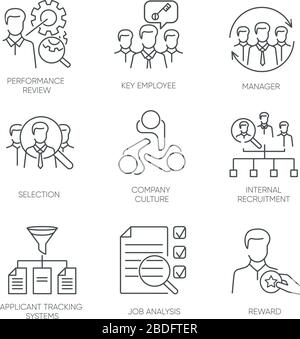 Einstellungen Pixel perfekte lineare Symbole festgelegt. Executive-Suche, professionelle Headhunting, anpassbare dünne Linienkontursymbole. Isolierter Vektorkontur Stock Vektor