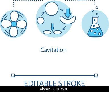 Symbol für Kavitationskonzept. Schnelle Änderung des Druckprozesses. Blasenbildung. Chemische Forschung Idee dünne Linie Illustration. Vektor-isolierter Umriss Stock Vektor