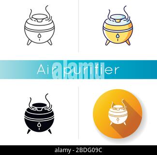 Luftfilter, Symbol für moderne Geräte. Befeuchtungsgerät für Haushaltsgeräte, Luftreiniger für zu Hause, Raumklimaregulierungsgeräte. Lineare schwarze und RGB-Farbe Stock Vektor