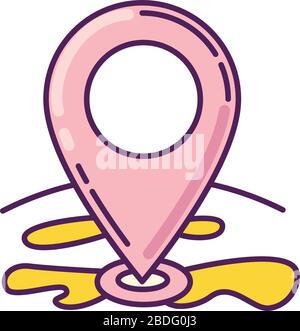 Symbol für pinkfarbene RGB-Farbe des Positionszeigers. GPS-Position. Den Stift auf der Karte positionieren. Markierung für Ziel. Geografie Wahrzeichen. Planungsweg. Route suchen nach Stock Vektor