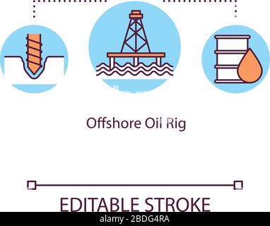 Symbol für das Konzept der Offshore-Ölbohrinsel. Bohren im Meer nach Petroleum. Marinestruktur zum Extrahieren von Kraftstoffidea, dünne Linienabbildung. Vektor-isolierter Umriss Stock Vektor