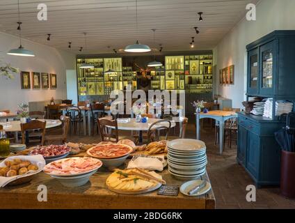 Frühstücksbuffet im Hotel und Restaurant São Lourenço do Barrocal in der Nähe von Monsaraz in der Region Alentejo in Portugal Stockfoto