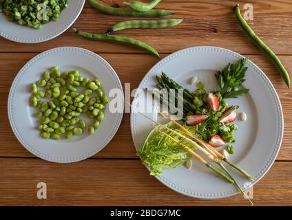 Ein Salatvorspeise, der auf dem Weingut São Lourenço do Barrocal in der Region Alentejo in Portugal mit hausgemagenem Gemüse zubereitet wird Stockfoto