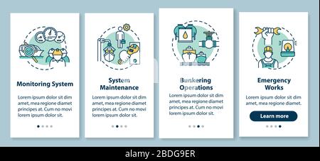 Marine Engineering Onboarding Mobile App Seite Bildschirm mit Konzepten. Wartung des Wasserbehälters Schritt für Schritt durch die grafische Anleitung in 5 Schritten. UI-Vektor Stock Vektor