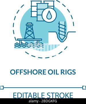 Symbol für ein türkisfarbenes Konzept für Offshore-Ölplattformen. Industriestruktur für Treibstoff. Petroleumabsaugung mit dünner Linienabbildung für Bohreridea. Vektor isoliert Stock Vektor