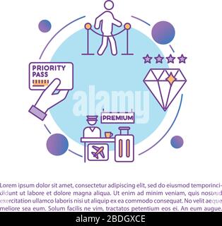 Premium Airline Service Concept Symbol mit Text. PPT-Seitenvektorvorlage. VIP-Passagierberechtigungen, Prioritätspass. Flughafenbroschüre, Magazin, Broschüre Stock Vektor