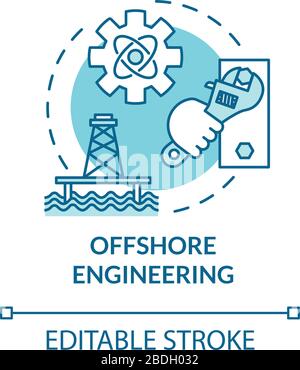 Türkis Concept Icon für die Offshore-Technik. Wartung von Ölbohranlagen. Aufbau der marinen Struktur. Wasserbau Idee dünne Linie Illustration. Vektor Stock Vektor