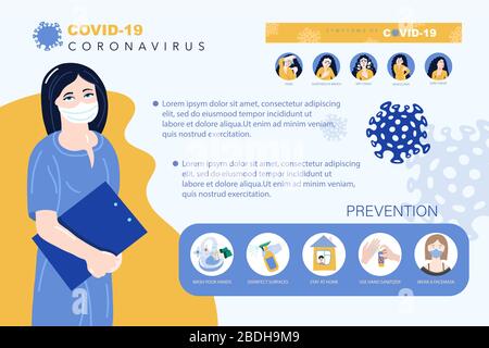 Coronavirus Kovid-19-Präventionsplakat, gefährliches Virus-Quarantänekonzept stoppen Stock Vektor