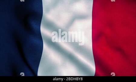 Französische Flagge winkt im Wind. Nationalflaggen Frankreichs. Zeichen von Frankreich. 3D-Rendering. Stockfoto