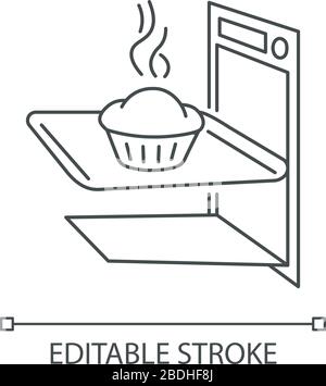 Backpixel perfekt lineares Symbol. Anpassbare Abbildung mit dünner Linie. Kontursymbol für köstliche Gebäckzubereitung. Hausgemachtes Brot im Ofen. Vektor Stock Vektor