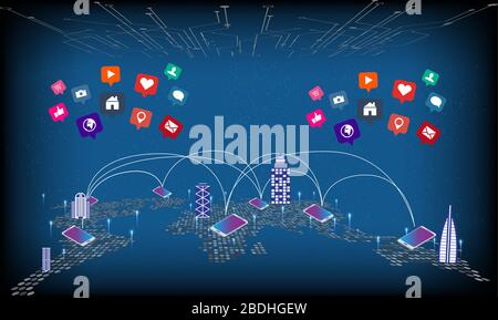 Mobile Technologie verbindet die ganze Welt mit verschiedenen Anwendungen Stock Vektor