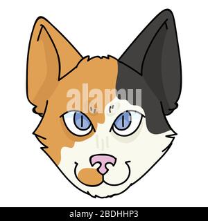 Süßer Cartoon japanische Bobtail Katzen-Vektor Gesicht Clipart. Stammbaum Kitty Rasse für Katzen-Liebhaber. Reinrassige Kalico Hauskätzchen für Haustierzimmer Stock Vektor