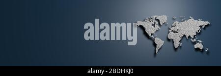 Quadratische gepunktete Weltkarte auf blauem Hintergrundbanner Stockfoto