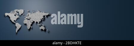Quadratische gepunktete Weltkarte auf blauem Hintergrundbanner Stockfoto