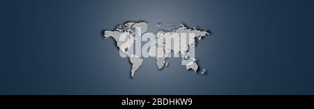 Quadratische gepunktete Weltkarte auf blauem Hintergrundbanner Stockfoto