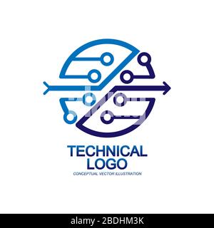 Vektorlogo der elektronischen Komponente. Abstrakte digitale Technologie. Isoliert auf weißem Hintergrund. Flaches Design. Stock Vektor