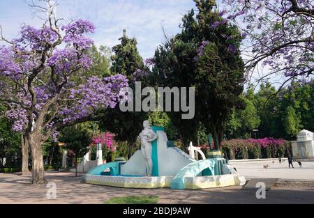 Fuente de los Cántaros (Springbrunnen der Krüge) von José María Fernández Urbina im Parque Mexico in der Colonia Hipodromo von Colonia Condesa, Mexiko-Stadt Stockfoto