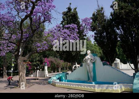 Fuente de los Cántaros (Springbrunnen der Krüge) von José María Fernández Urbina im Parque Mexico in der Colonia Hipodromo von Colonia Condesa, Mexiko-Stadt Stockfoto