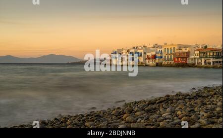 Mykonos, Griechenland - 14. Oktober 2019. Buntes kleines Venedig auf der Insel Mykonos in Griechenland Stockfoto