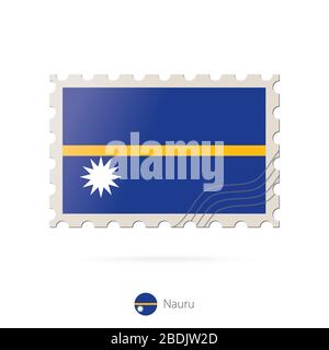 Briefmarke mit dem Bild der Nauru-Fahne. Nauru Flag Porto auf weißem Hintergrund mit Schatten. Vektorgrafiken. Stock Vektor