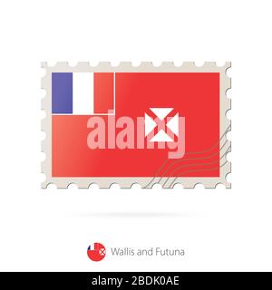 Briefmarke mit dem Bild von Wallis und Futuna-Flagge. Wallis und Futuna Flag Porto auf weißem Hintergrund mit Schatten. Vektorgrafiken. Stock Vektor