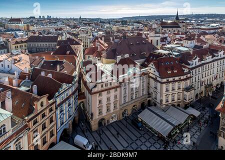 Altstädter Ring, historisches Viertel, Blick vom Turm des Alten Rathauses, Prag, Tschechische Republik Stockfoto