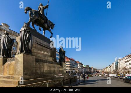 Statue von St. Wenzel Wenzelsplatz (Václavské Náměstí), Prag, Tschechische Republik Stockfoto