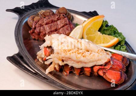 Surf and Turf, Tenderloin mit Lobster-Schwanz, von James D Coppinger/Dembinsky Photo Assoc Stockfoto