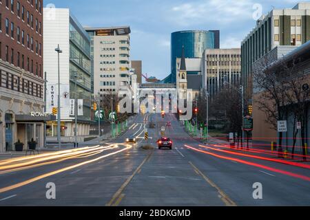 Die Medical Mile in Grand Rapids, Michigan, beherbergt mehrere Einrichtungen für medizinische und medizinische Ausbildung. Stockfoto