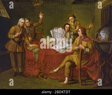 Gustavus Hamilton, 1710-46, 2. Viscount Boyne, und Freunde in einer Schiffskabine. Stockfoto