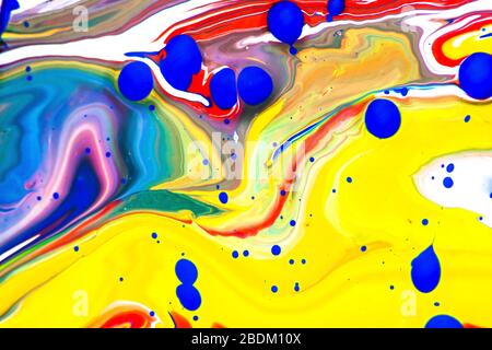 Abstrakte Malerei, Zeitgenössische gemalte Kunst Pice, bunte Flüssigkeit wirbelnde Farben von Acrylfarben. Abstrakt Creative Illustration Hintergrund Stockfoto
