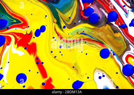 Abstrakte Malerei, Zeitgenössische gemalte Kunst Pice, bunte Flüssigkeit wirbelnde Farben von Acrylfarben. Abstrakt Creative Illustration Hintergrund Stockfoto