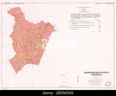 Habersham County, Georgia - Bodenkarte zur Eignung für Getreide und Weide Stockfoto