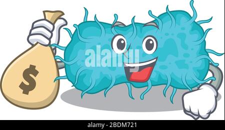 Reiche Bakterien prokaryote Cartoon-Design hält Geldbeutel Stock Vektor