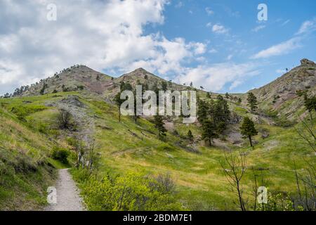 Ein herrlicher Blick auf die felsige Landschaft des Bear Butte State Park, South Dakota Stockfoto