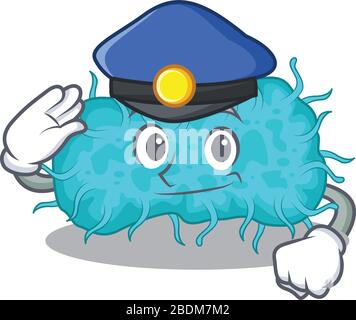 Polizeibeamter Maskottchen Design von Bakterien Prokaryote trägt einen Hut Stock Vektor