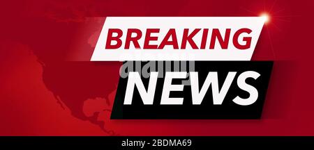 Hier ist ein Nachrichten-Nachrichtenlogo in Rot, Weiß und Schwarz über der Karte der USA mit einem Sternenaufbruch und Bewegungsunschärfe Stockfoto