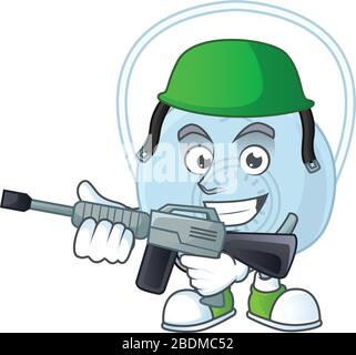 Eine elegante Atemmaske, die das Maskottchen der Army mit automatischer Pistole gestaltet Stock Vektor