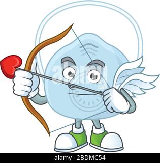 Charmantes Bild der Atmungsmaske Cupid Maskottchen-Designkonzept mit Pfeil und Flügeln Stock Vektor