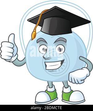Maskottchen-Design Konzept der Atemmaske mit schwarzem Graduiertenhut Stock Vektor