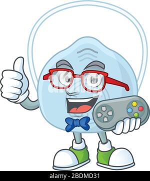 Atmungsmaske talentierter Spieler Maskottchen Design Spiel mit Controller Stock Vektor