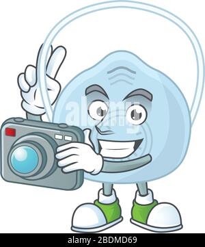Maskenbildfotograf Mascot Design Konzept mit einer teuren Kamera Stock Vektor