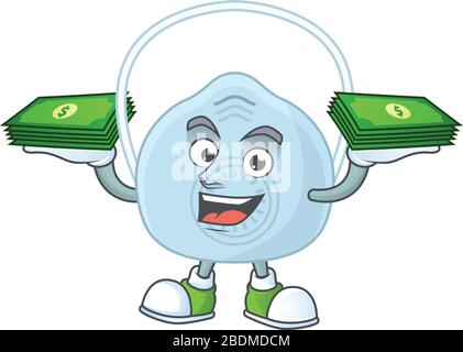 Ein fröhliches Maskottchen-Design mit etwas Geld auf den Händen Stock Vektor
