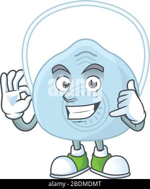 Atemmaske Maskottchen Cartoon Design machen eine Anrufgeste Stock Vektor