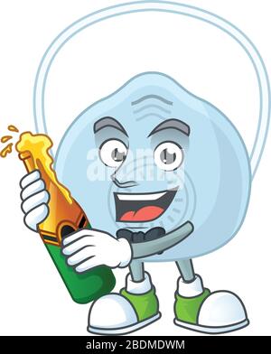 Mascot Cartoon-Design mit Atemmaske Toast mit einer Flasche Bier Stock Vektor