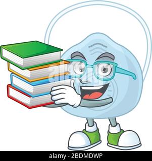 Ein Maskottchendesign mit Atemmaske, Studenten-Charakter und Buch Stock Vektor
