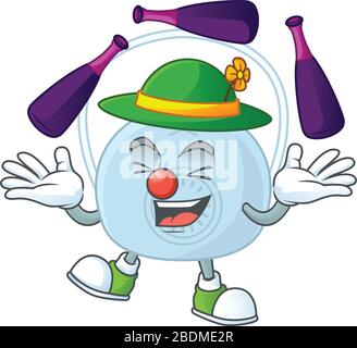 Maskottchen Cartoon-Stil der Atemmaske Spielen von Juggling auf der Bühne Stock Vektor