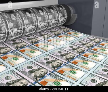 Gelddruck 100 US-Dollar-Banknoten Stockfoto